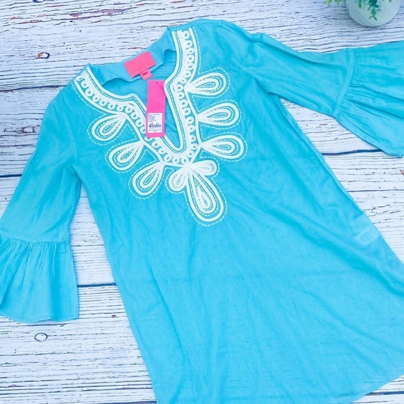 NWT Lilly Pulitzer Teal Tunic with wide slits - Picture 2 of 5